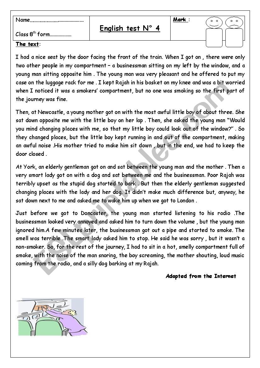 English test 8th form NÂ°4 worksheet