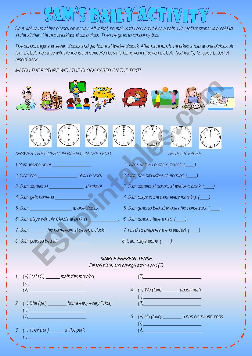 Sam Daily Activity worksheet