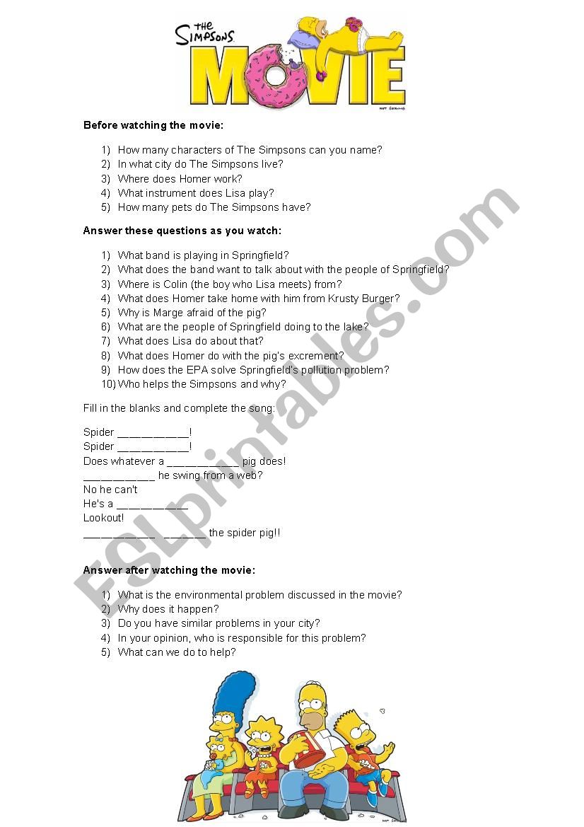 The Simpsons Movie Activity worksheet