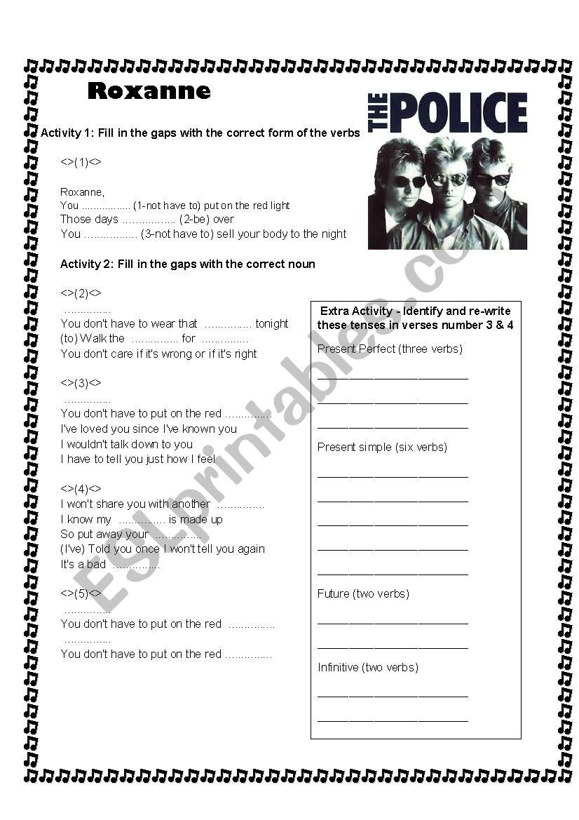Roxanne - The Police worksheet