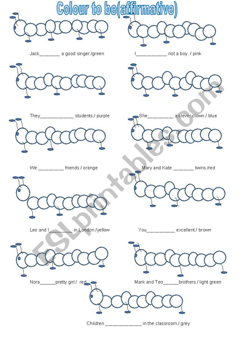 Colour to be affirmative worksheet