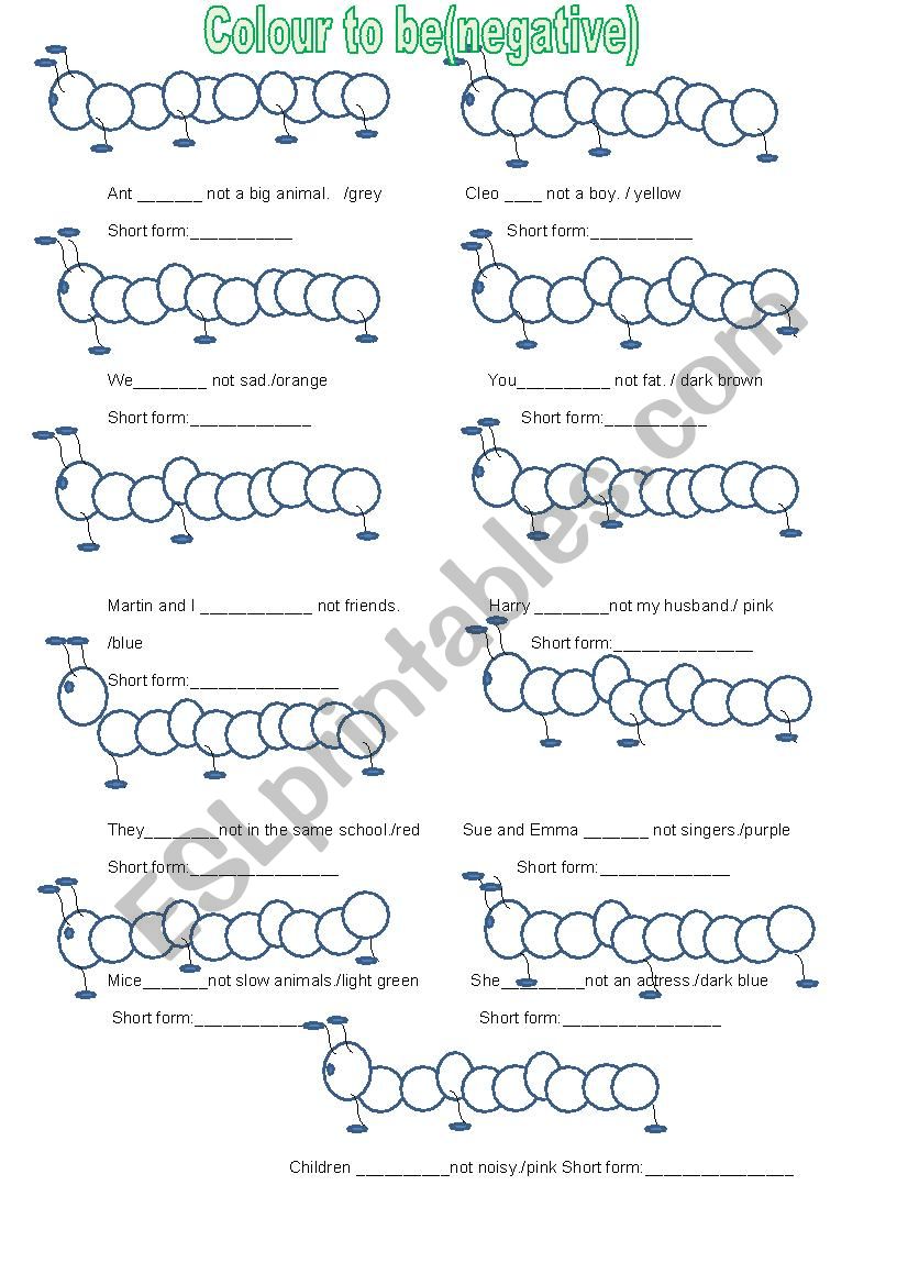 Colour to be negative worksheet