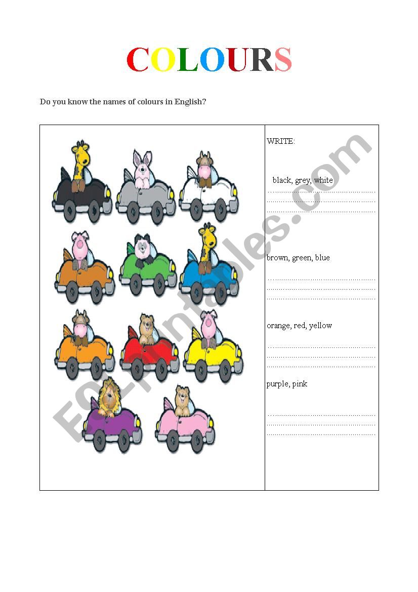 COLOURS worksheet