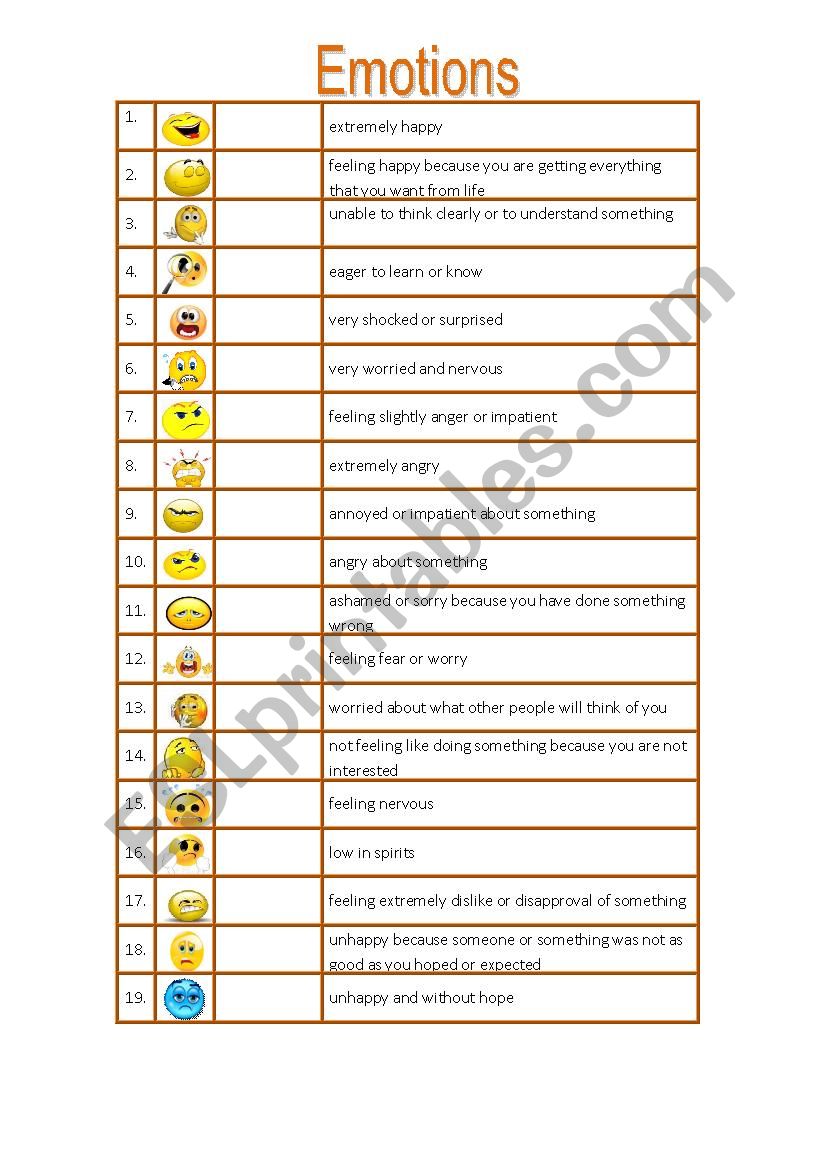 Adjectives to Describe Emotions