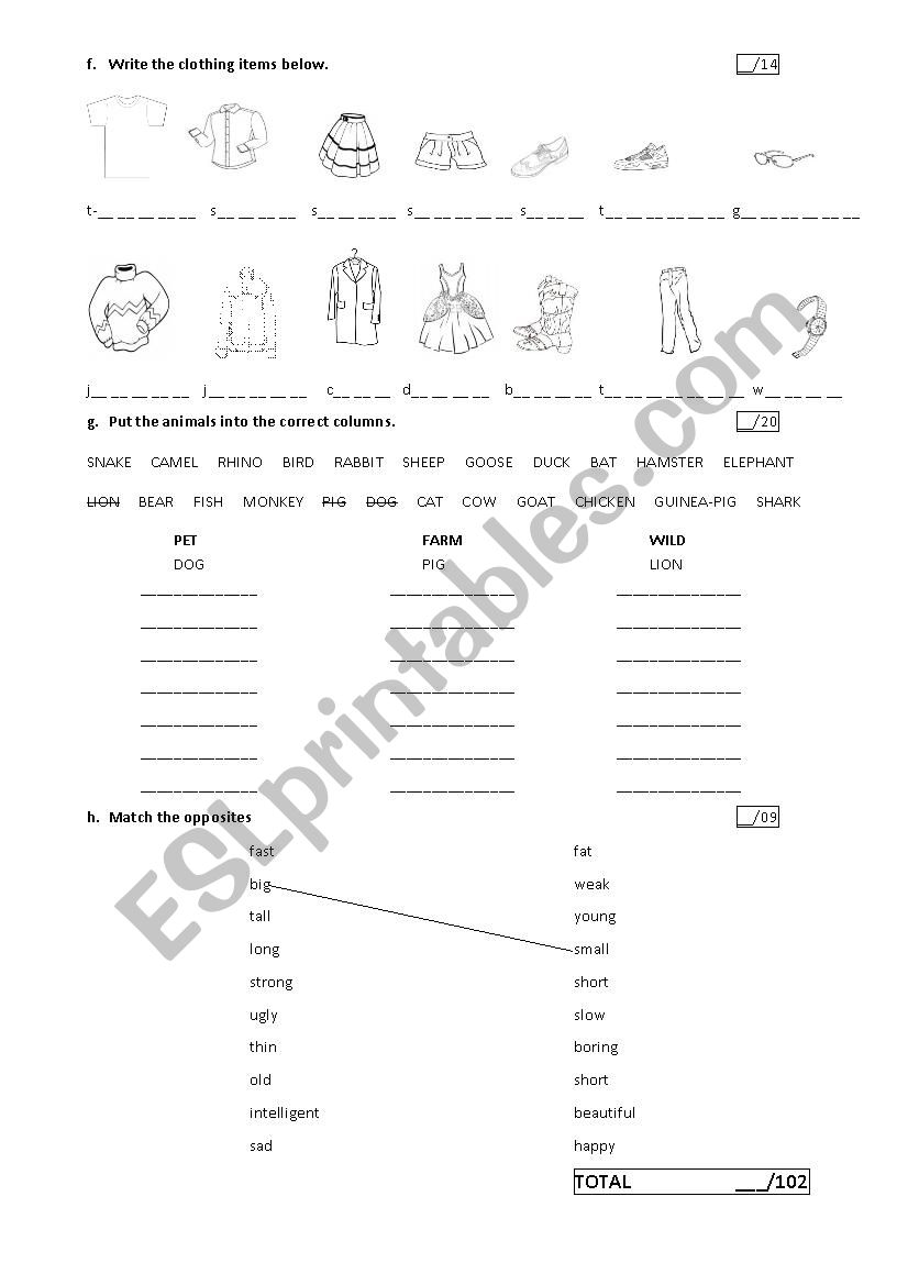 Trinity Grade 1 Test worksheet