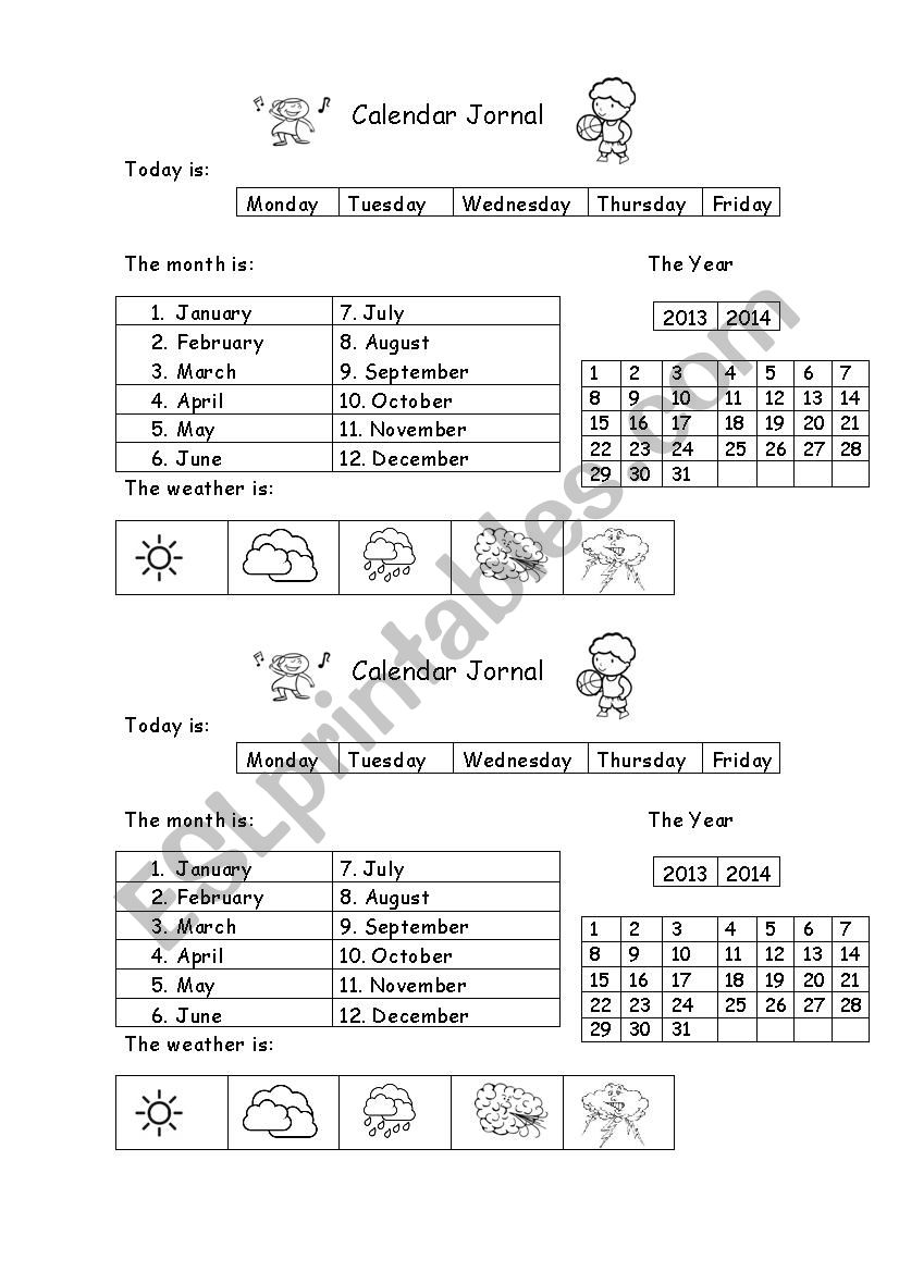 Calendar Jornal worksheet