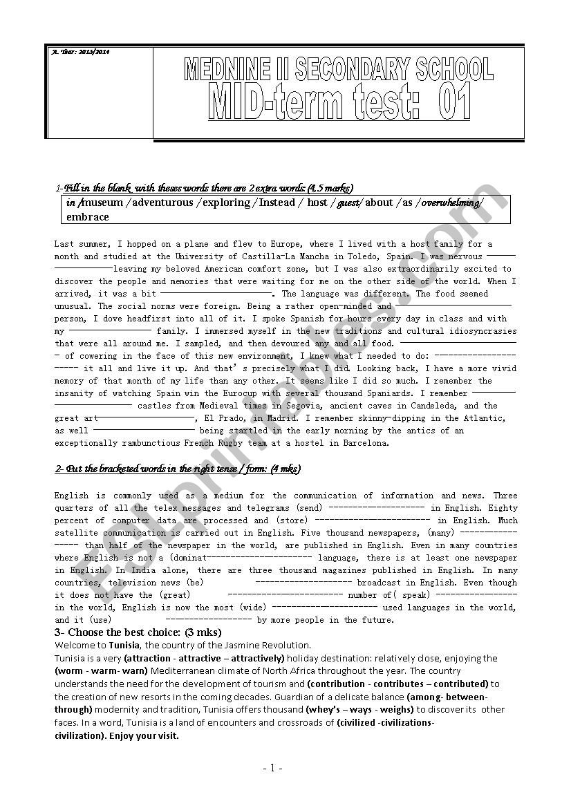 mid term test 1 4th form science 