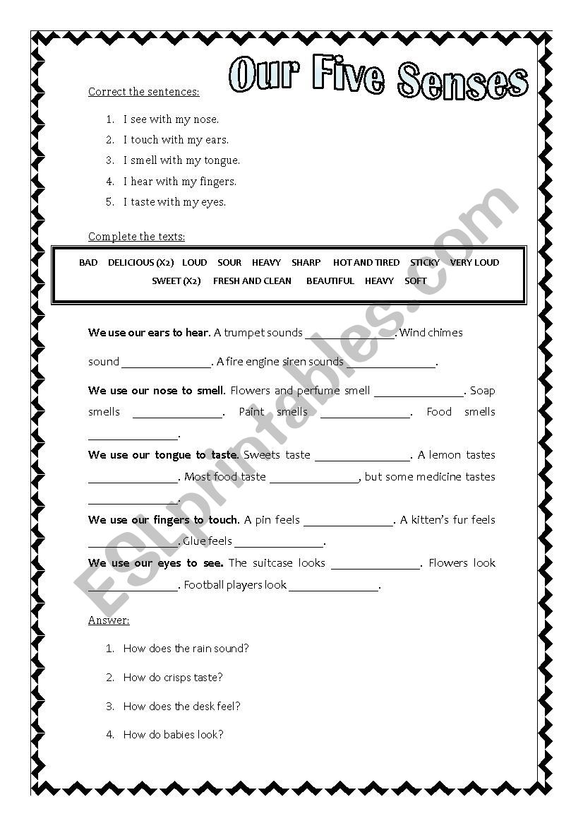 OUR FIVE SENSES worksheet