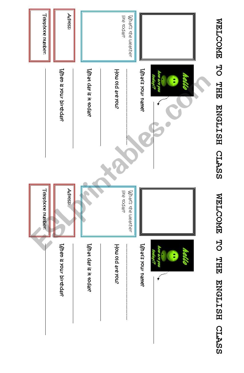 Welcome class worksheet
