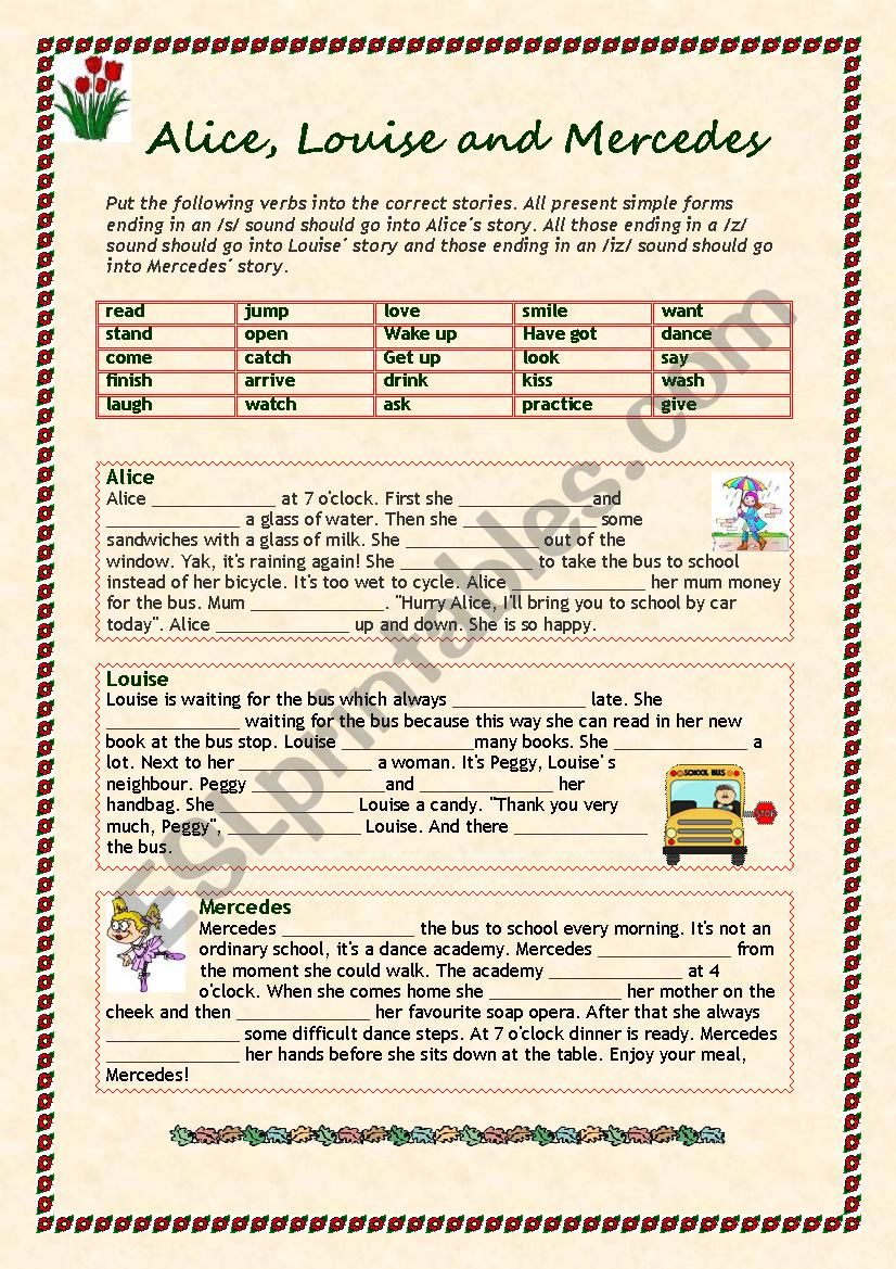 Alice, Louise and Mercedes worksheet