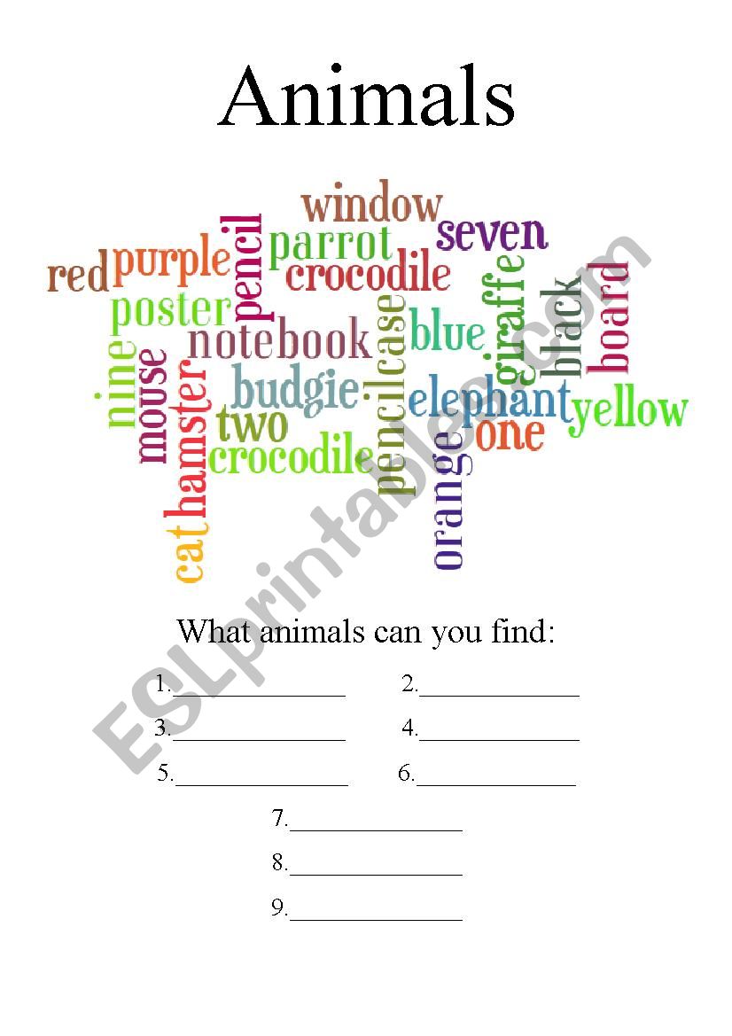 Animals worksheet