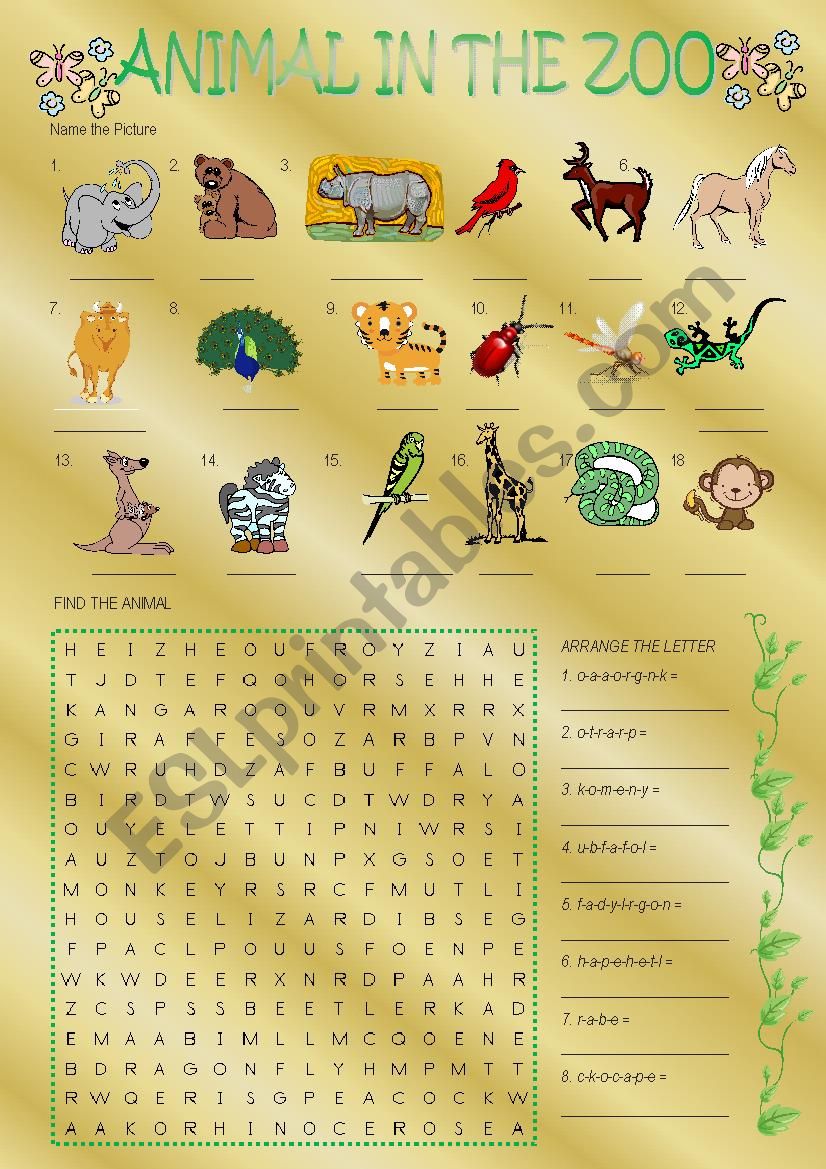 Animal in the zoo worksheet