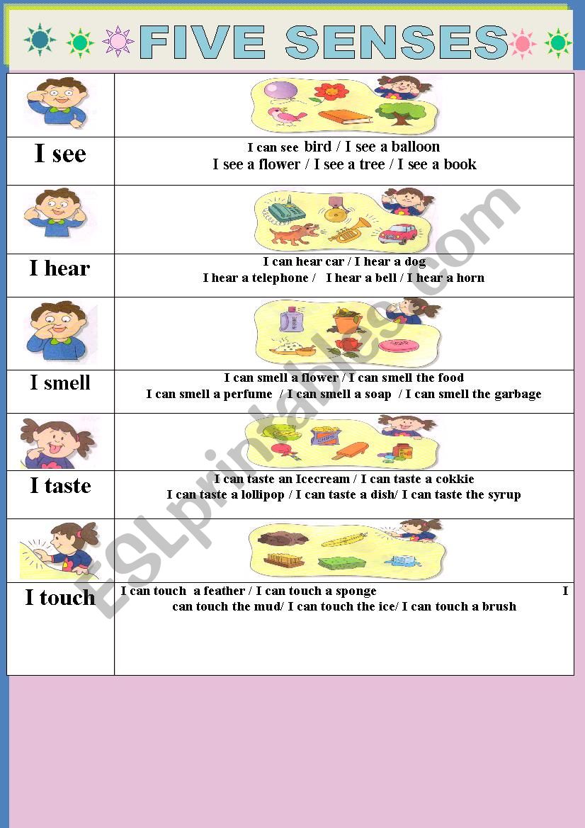 Five senses part 1 worksheet