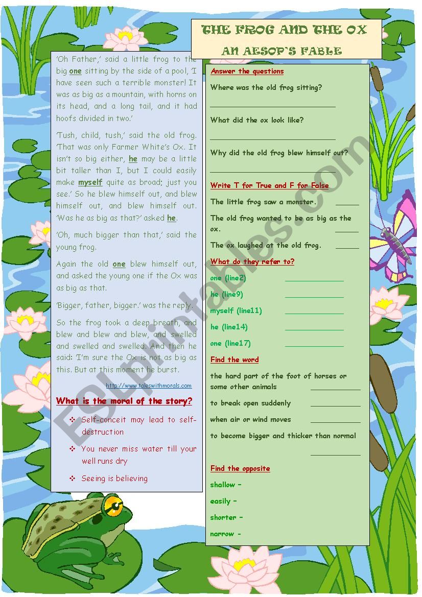 The Frog and the Ox worksheet