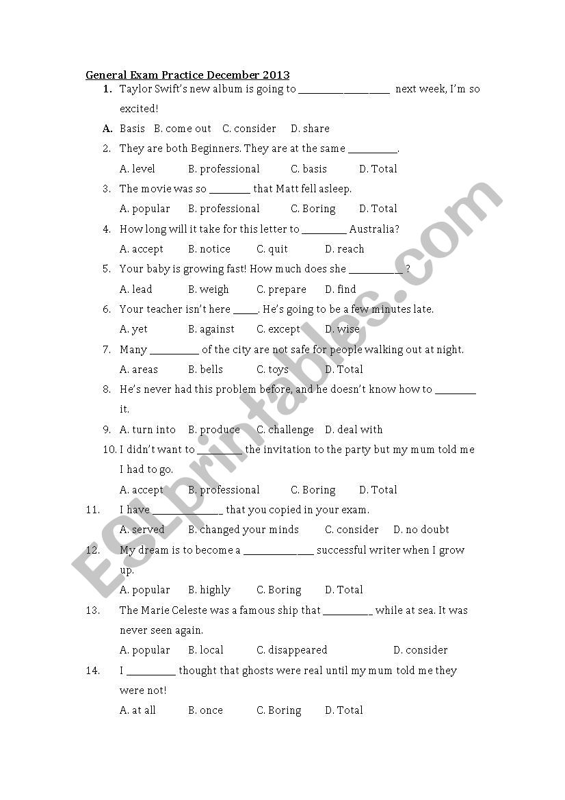 Vocab Multiple choice practice