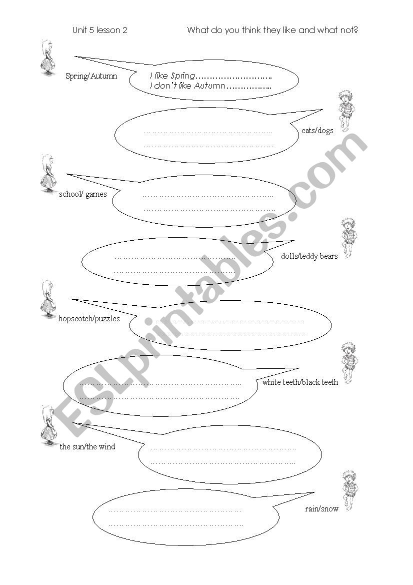 like/donÂ´t like worksheet