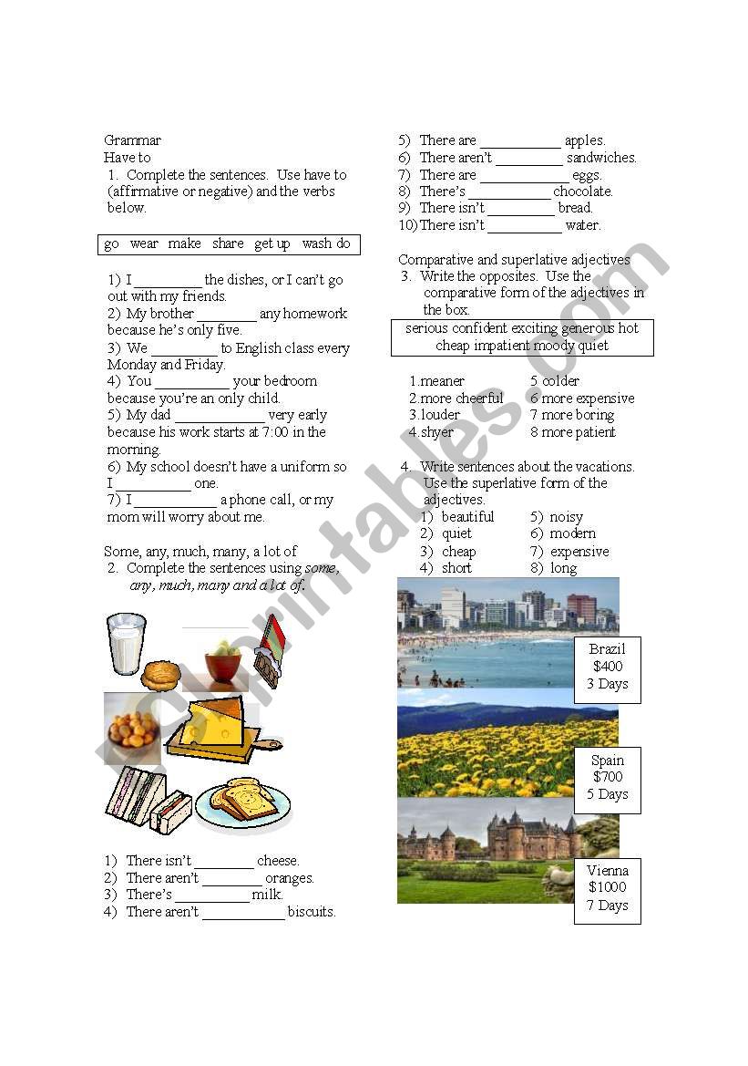 Pre Intermediate Grammar Review Have to