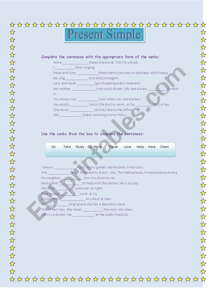 Present Simple sentences worksheet