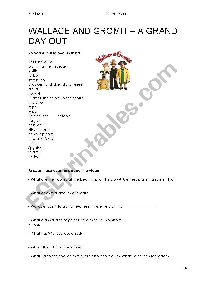 wallace and gromit a grand day out worksheet