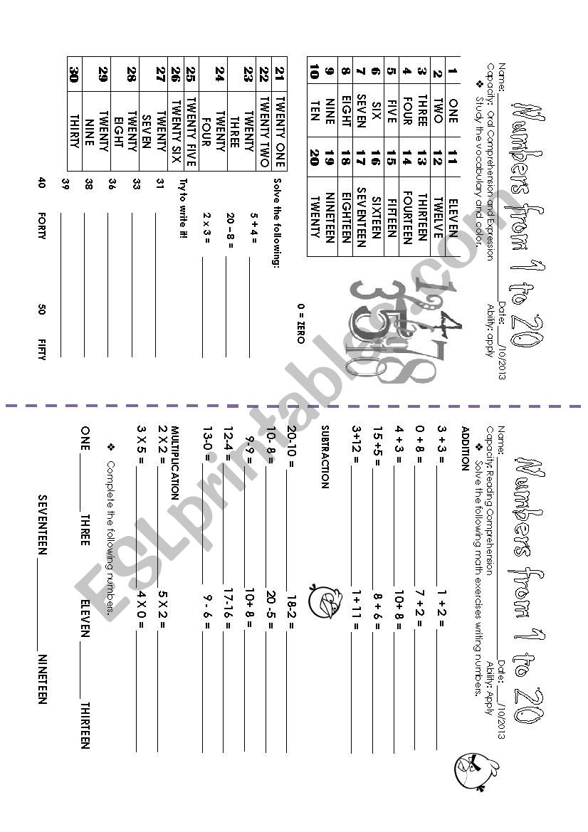 Numbers worksheet