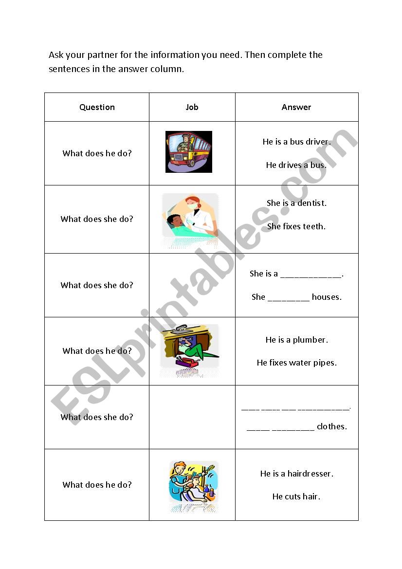 Jobs Information Gap activity worksheet