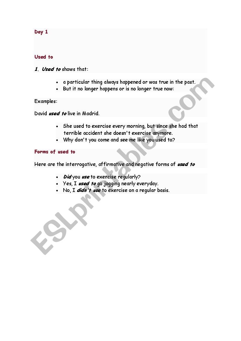 Three day lesson plan USED TO worksheet