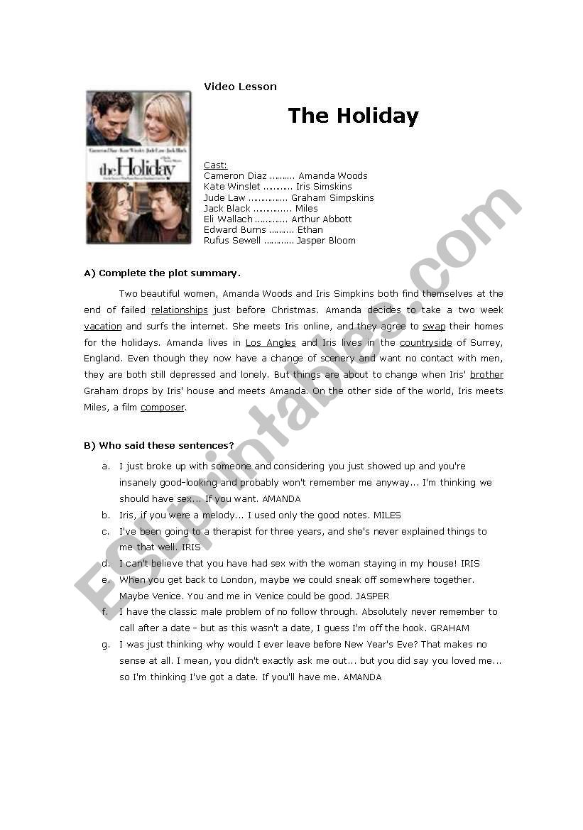 The Holiday - movie worksheet worksheet