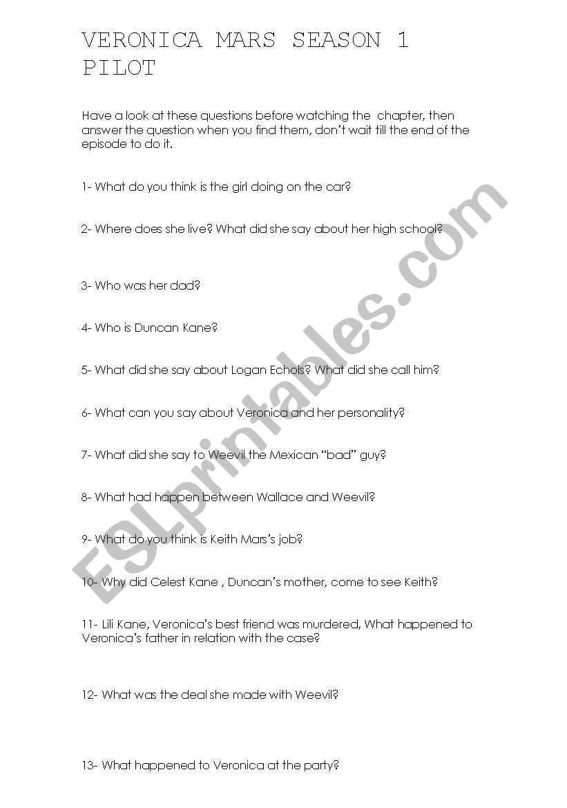veronica mars season 1 pilot worksheet
