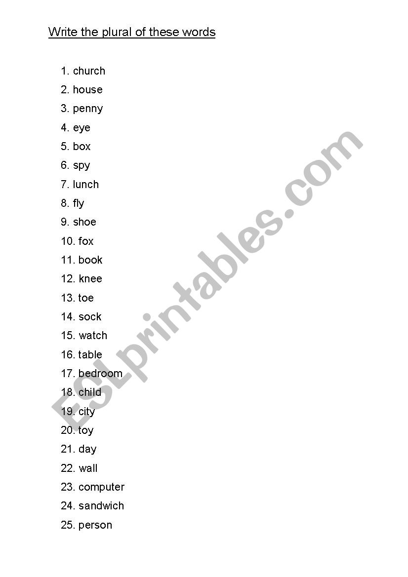 Plurals worksheet