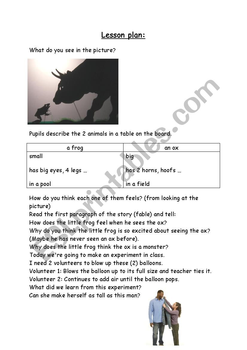 fable: The Frog and the Ox worksheet