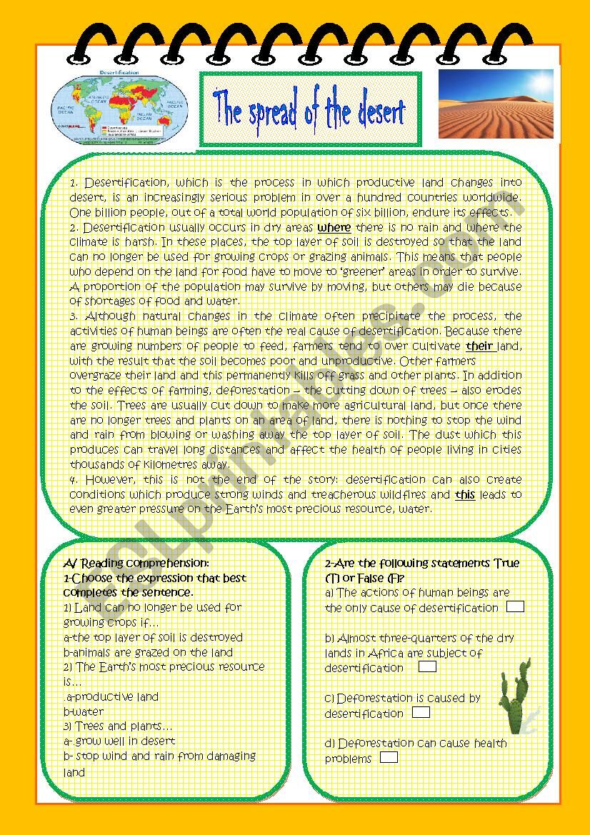 THE SPREAD OF THE DESERT worksheet