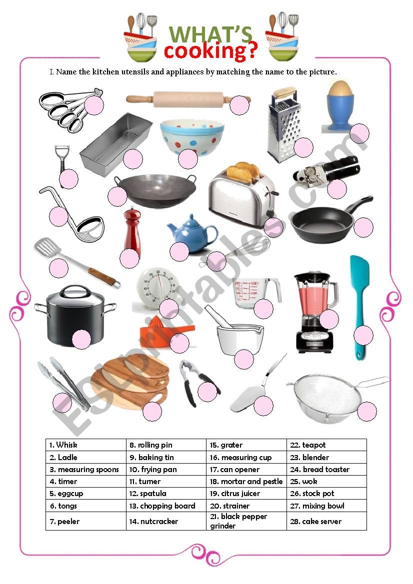 Kitchen and Cooking Utensils worksheet