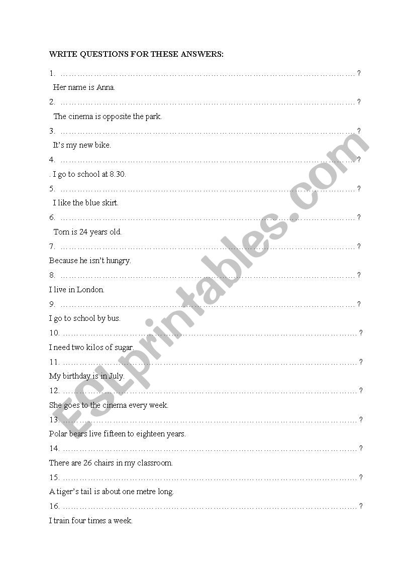 Find the correct questions worksheet