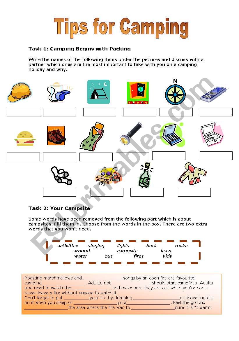 Tips for Camping worksheet