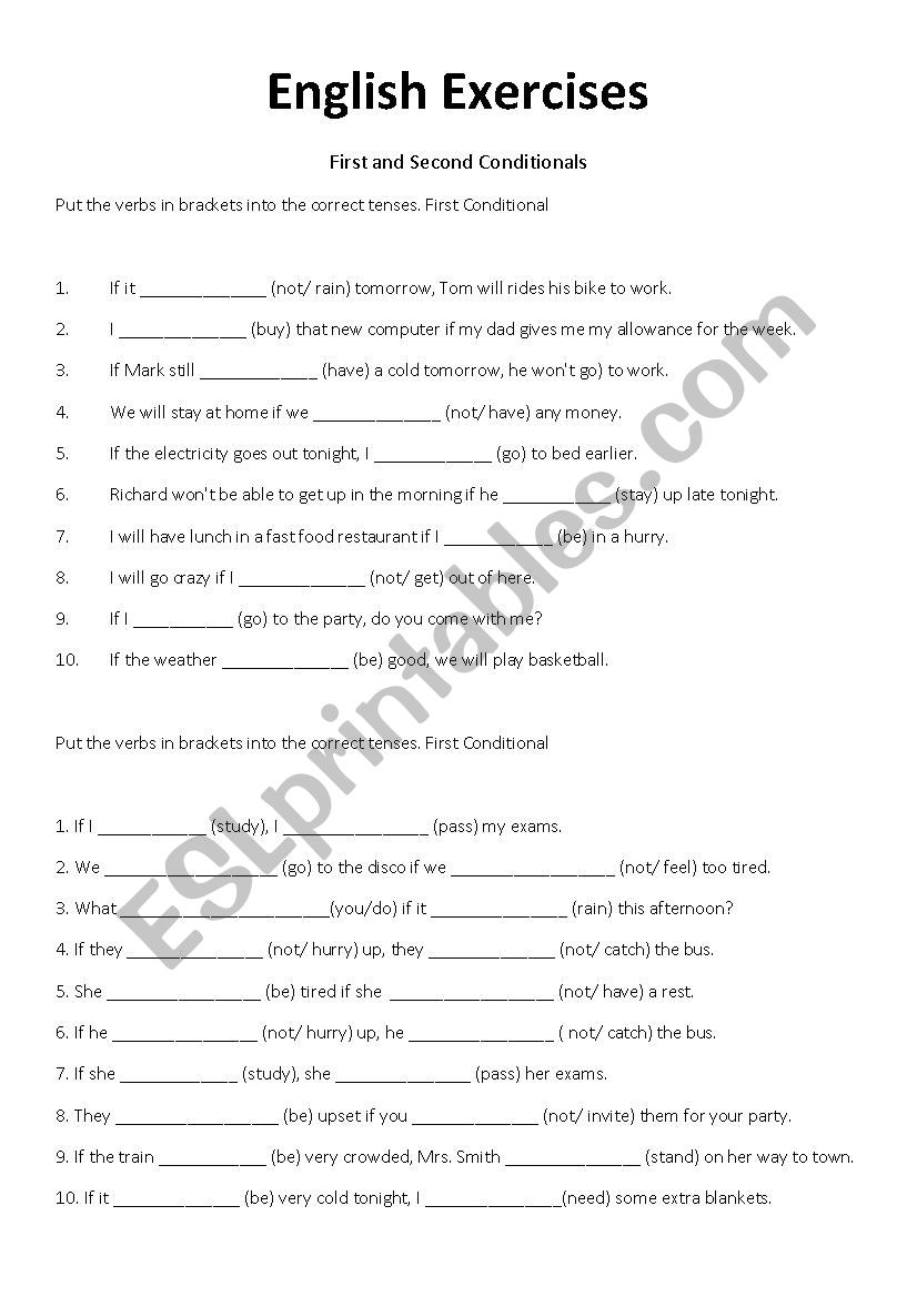 First and Second Conditionals Exercises