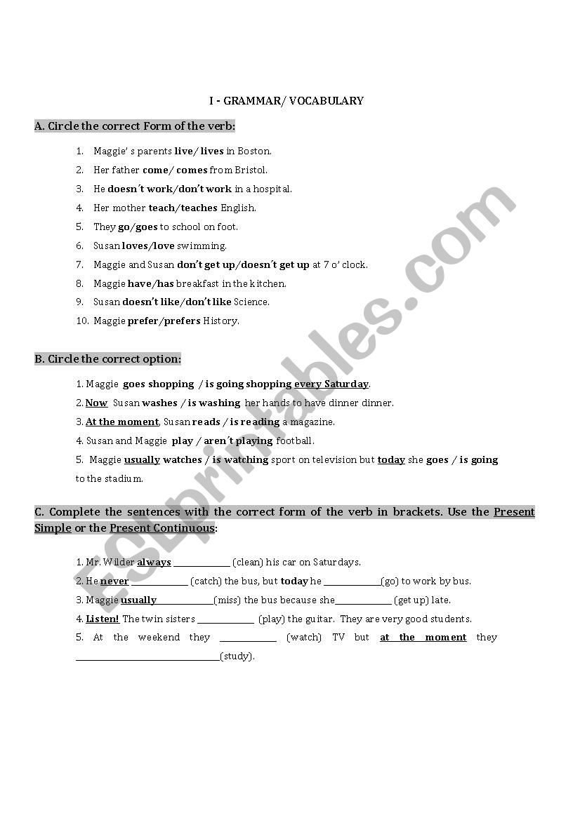 grammar worksheet