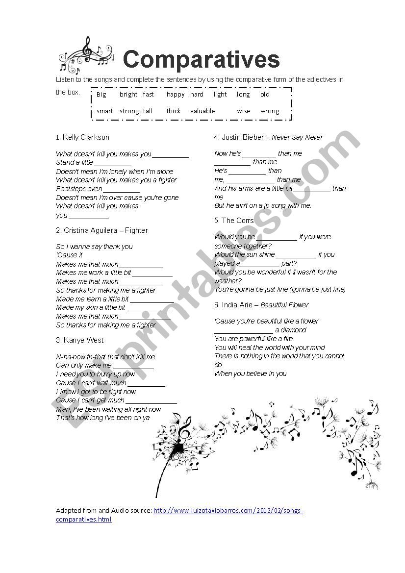 ** Listening Comparatives with songs**