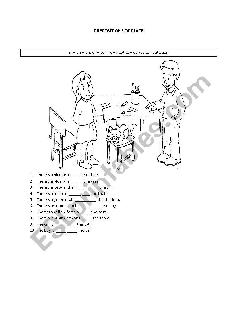 Prepositions of place worksheet