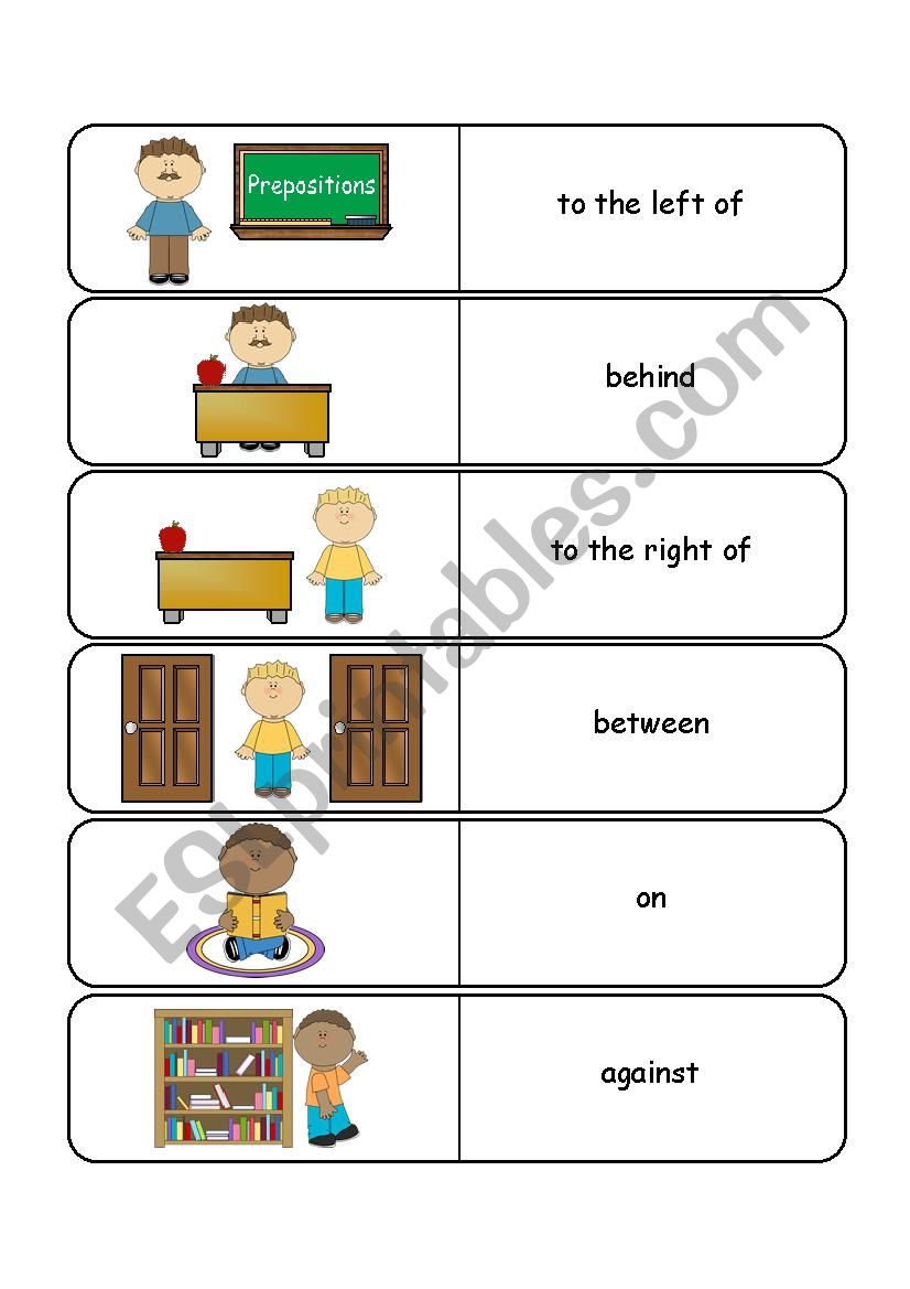 Where is he?  Preposition Dominoes and Memory Cards 