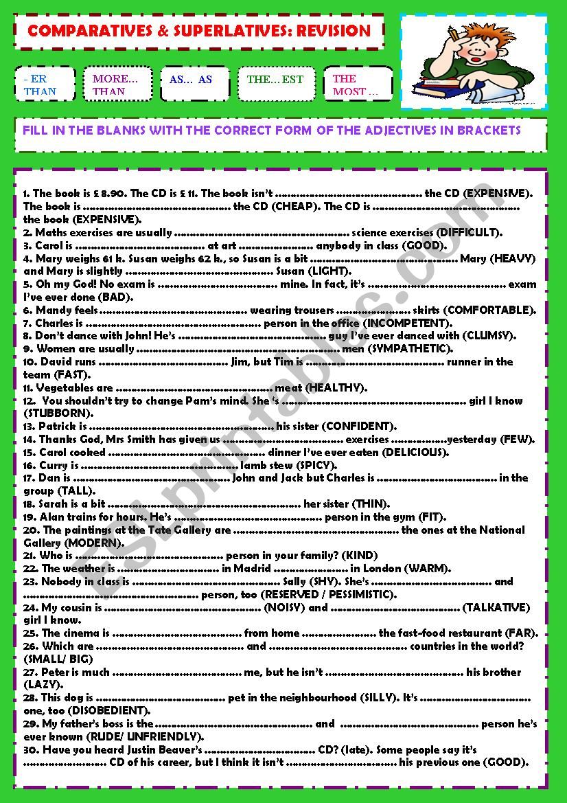 Comparatives & superlatives revision + key