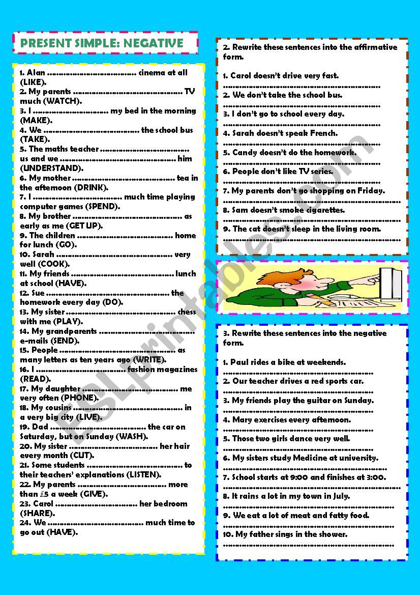 Present simple: negative worksheet