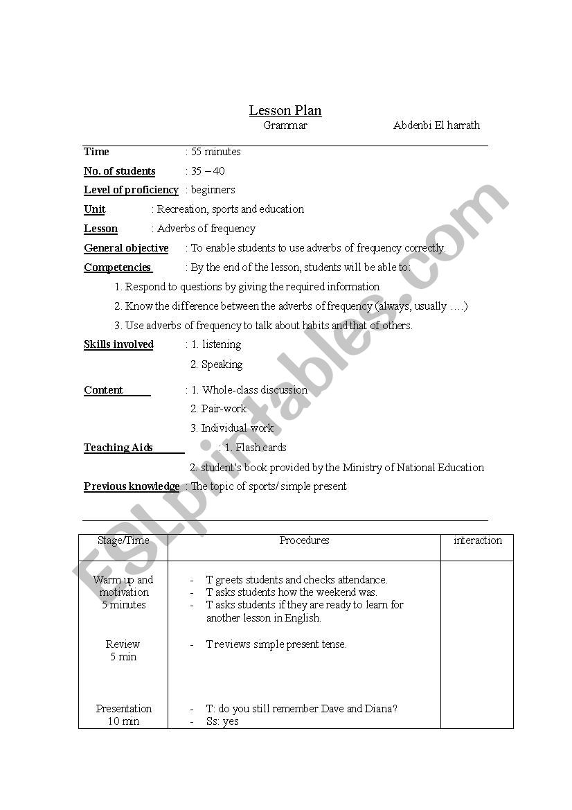 adverbs of frequency worksheet