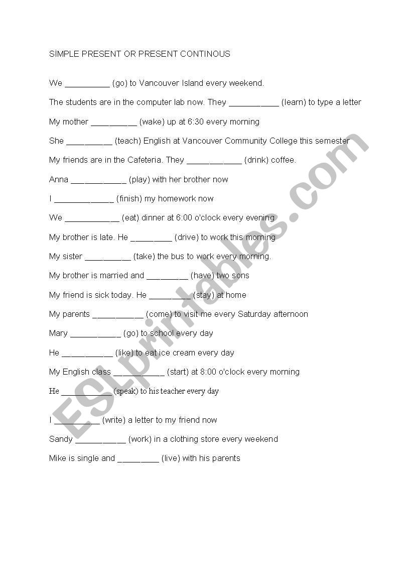 simple present tense worksheet