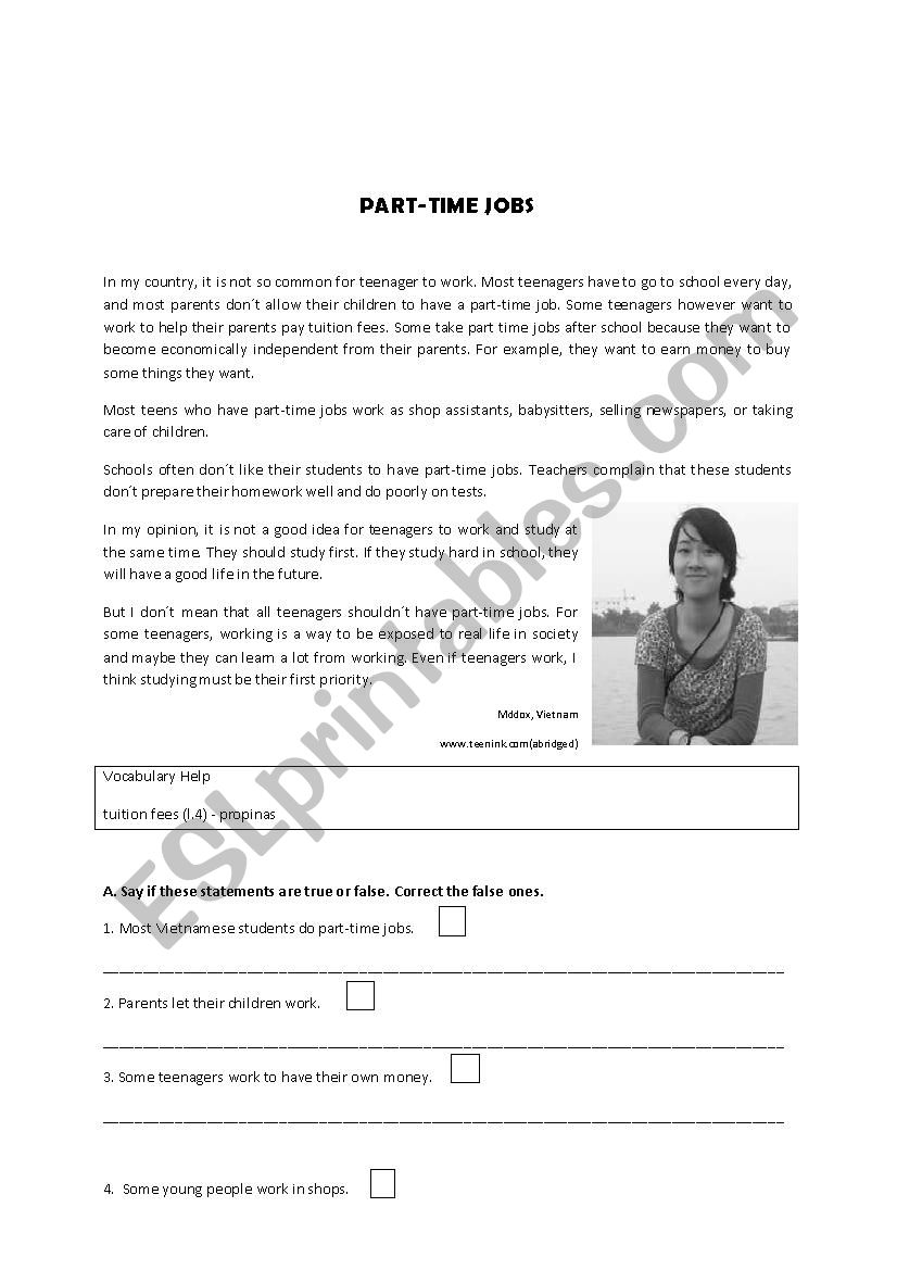 Part-Time jobs worksheet