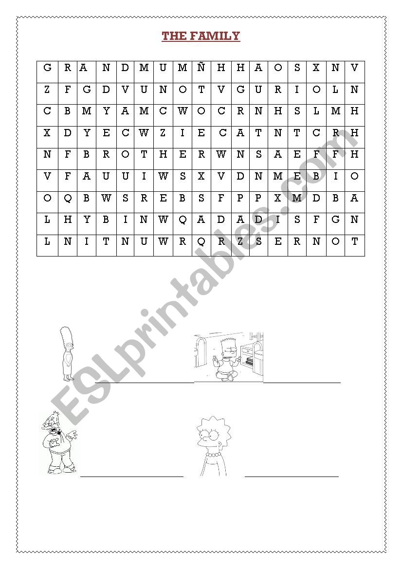 The family wordsearch worksheet