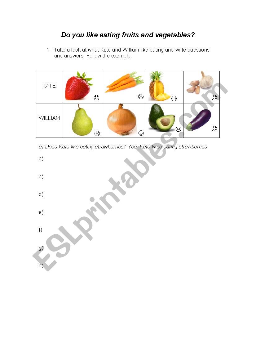 Likes and Dislikes - talking about fruits and vegetables (present simple tense)