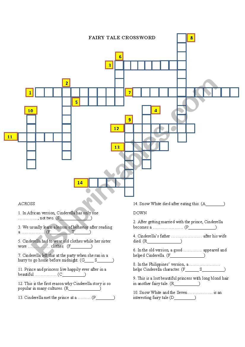 Fairy tale crossword - Cinderella