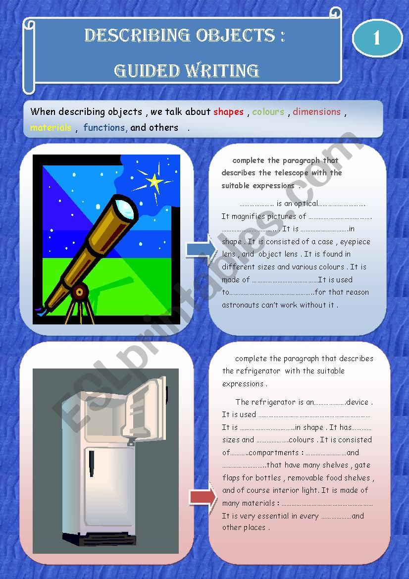 Describing objects 1 (+ samples of short paragraphs )