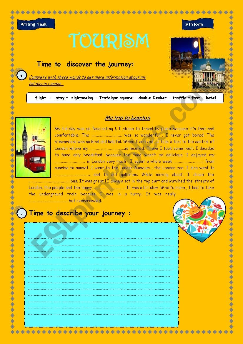 WRITING 9 th form : TOURISM worksheet