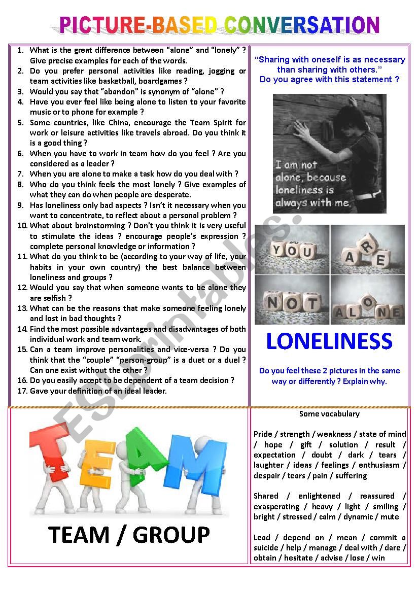 Picture-based conversation : topic 16 - team vs loneliness